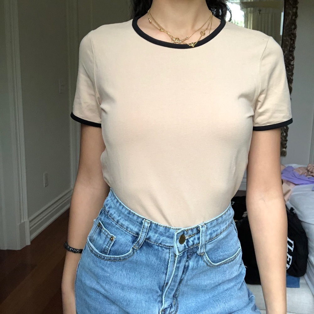 Beige T-Shirt Bodysuit Forever 21